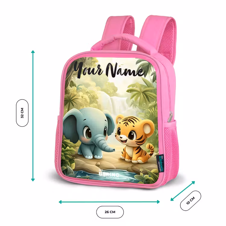 Olifant - Tijger - Bos - Jungle Kinderrugzak - Roze middel -productfoto_formaten
