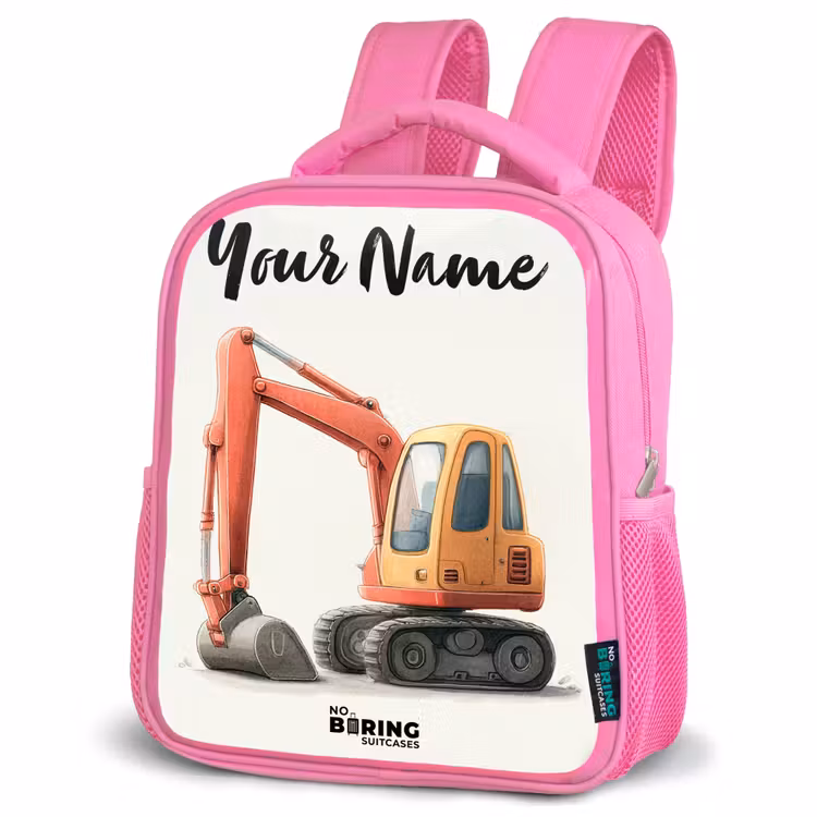 Graafmachine - Getekend - Oranje Kinderrugzak - Roze middel -schuin