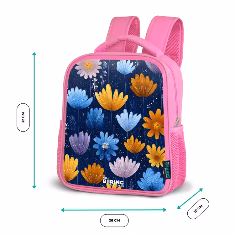 Bloemen op een donkerblauwe achtergrond Kinderrugzak - Roze middel -productfoto_formaten