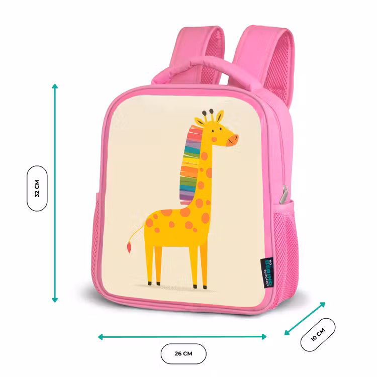 Giraffe - Regenboogmanen - Beige Kinderrugzak - Roze middel -productfoto_formaten