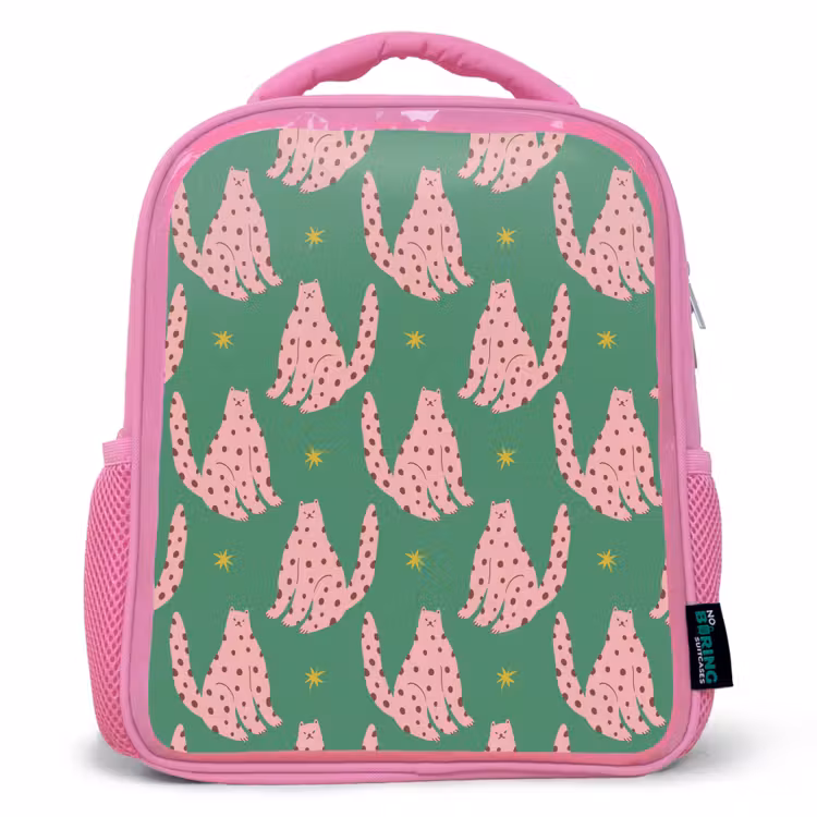 Groen - Katten - Stippen - Sterren Kinderrugzak - Roze middel 863 -3d