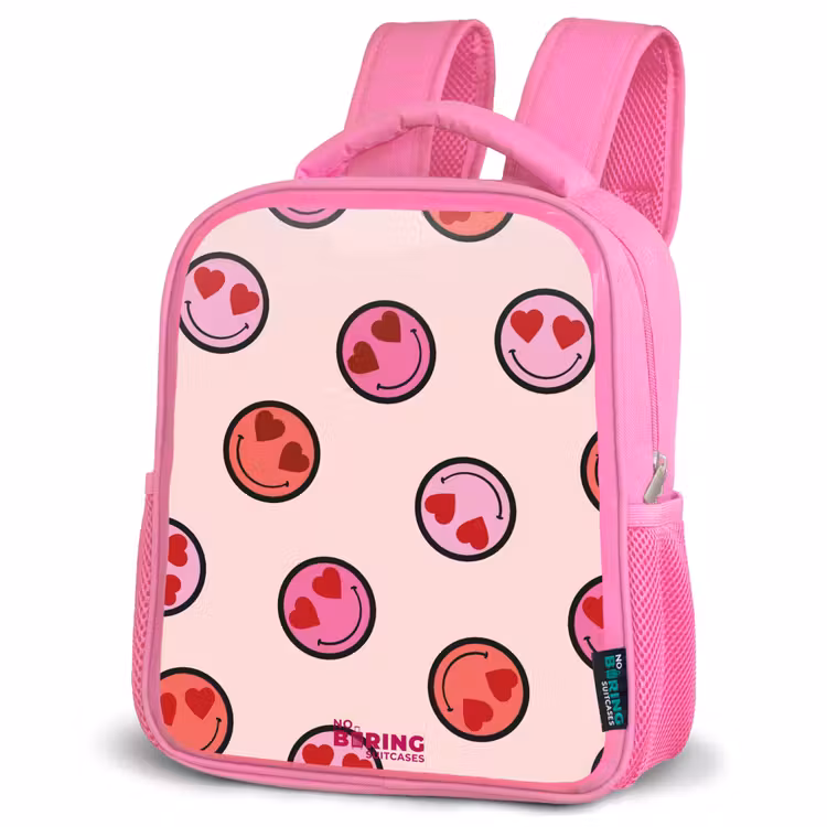 Hartje - Smiley - Patroon Kinderrugzak - Roze middel -schuin