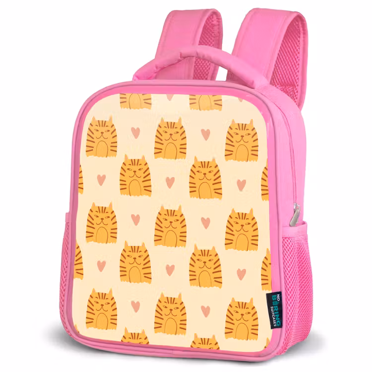 Hartjes - Katten - Strepen - Beige Kinderrugzak - Roze middel 863 -schuin