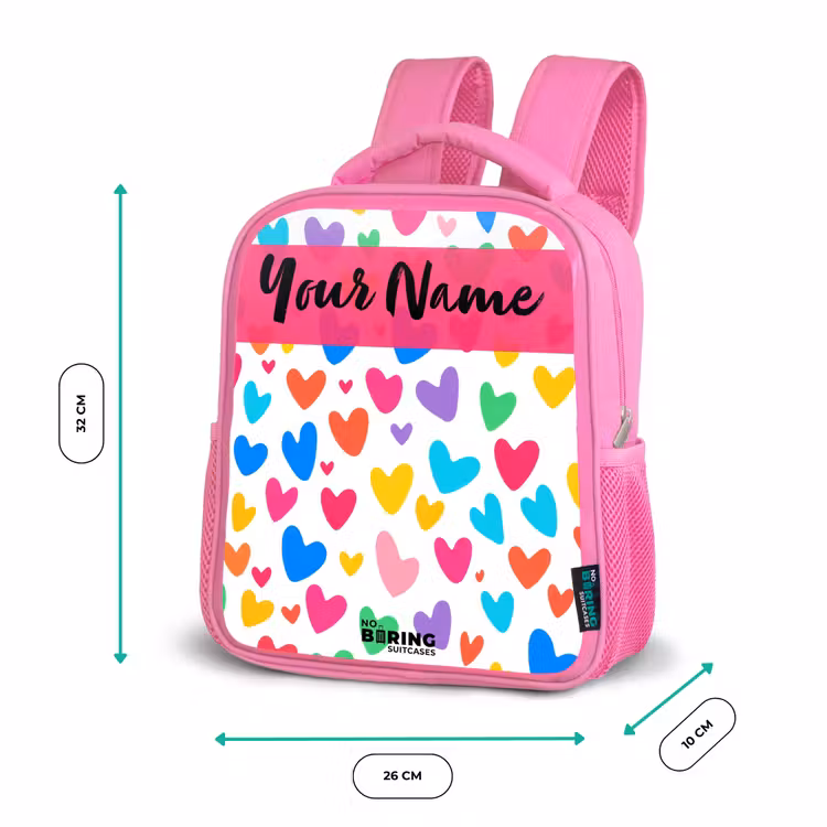 Hartjes - Kleurrijk - Patroon Kinderrugzak - Roze middel -productfoto_formaten