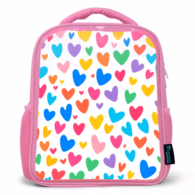 Hartjes - Kleurrijk - Patroon - Levendig Kinderrugzak - Roze middel -3d