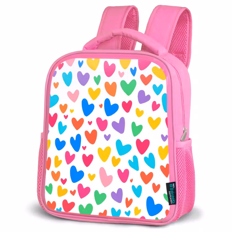 Hartjes - Kleurrijk - Patroon - Levendig Kinderrugzak - Roze middel -schuin