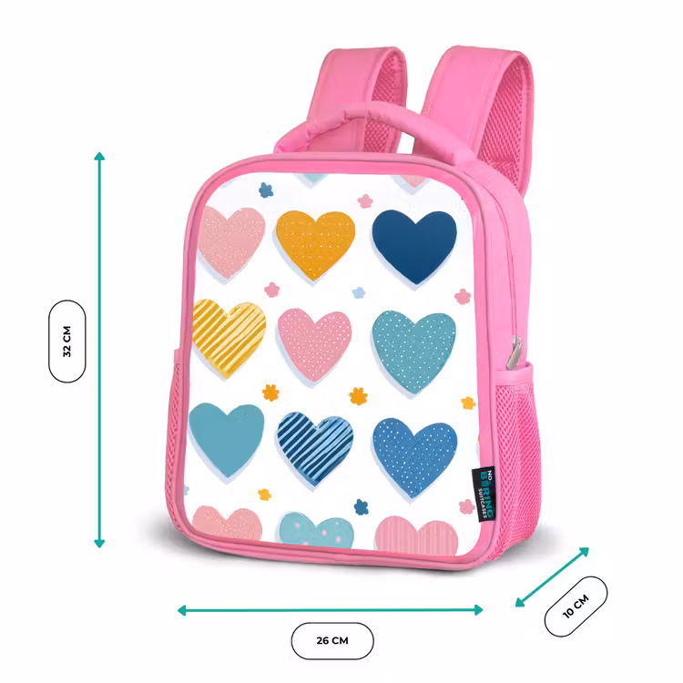 Hartjes - Pastel - Kleurcontrast - Handgetekend Kinderrugzak - Roze middel -productfoto_formaten