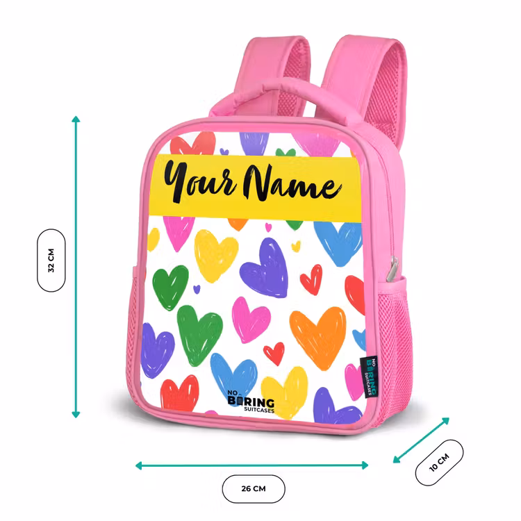 Hartjes - Patroon - Kleurrijk Kinderrugzak - Roze middel -productfoto_formaten
