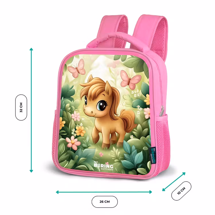 Paard - Bloemen - Vlinders Kinderrugzak - Roze middel -productfoto_formaten