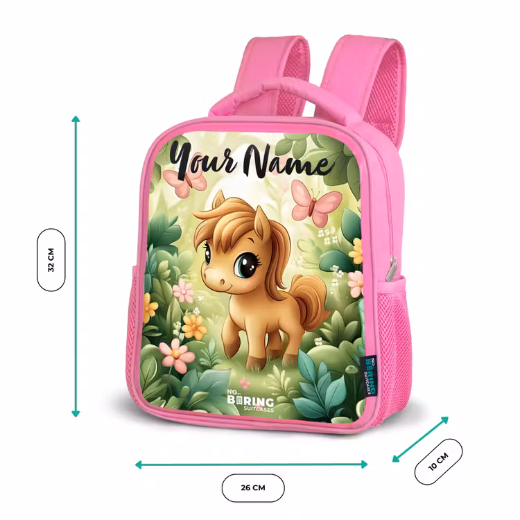 Paard - Bloemen - Vlinders Kinderrugzak - Roze middel -productfoto_formaten