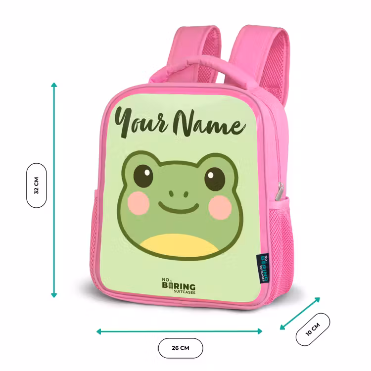 Kawai - Kikker - Groen Kinderrugzak - Roze middel -productfoto_formaten