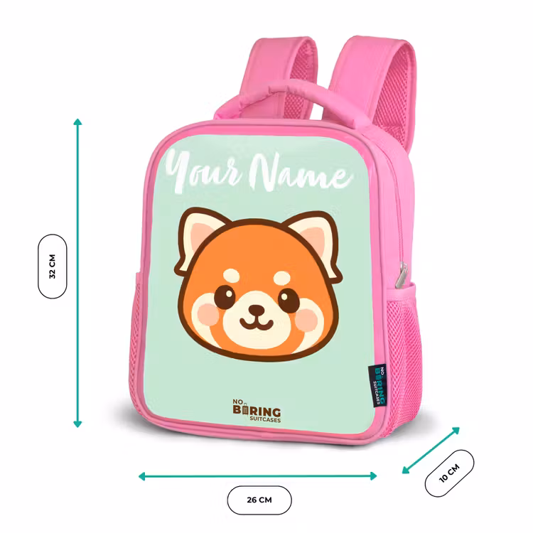 Kawai - Rode panda - Groen Kinderrugzak - Roze middel -productfoto_formaten
