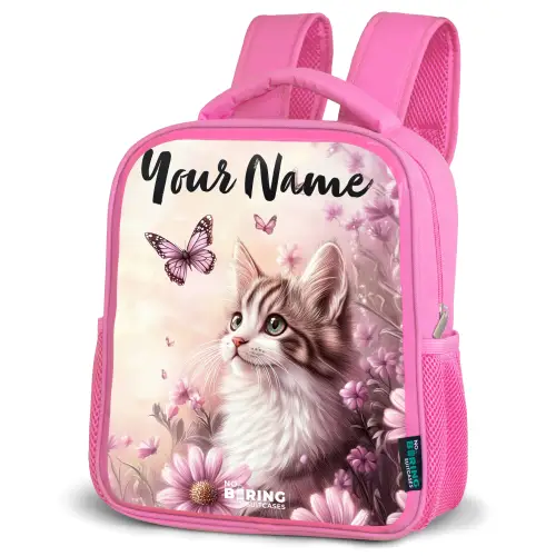Kitten - Vlinders - Paars - Bloemen Kinderrugzak - Roze middel -schuin