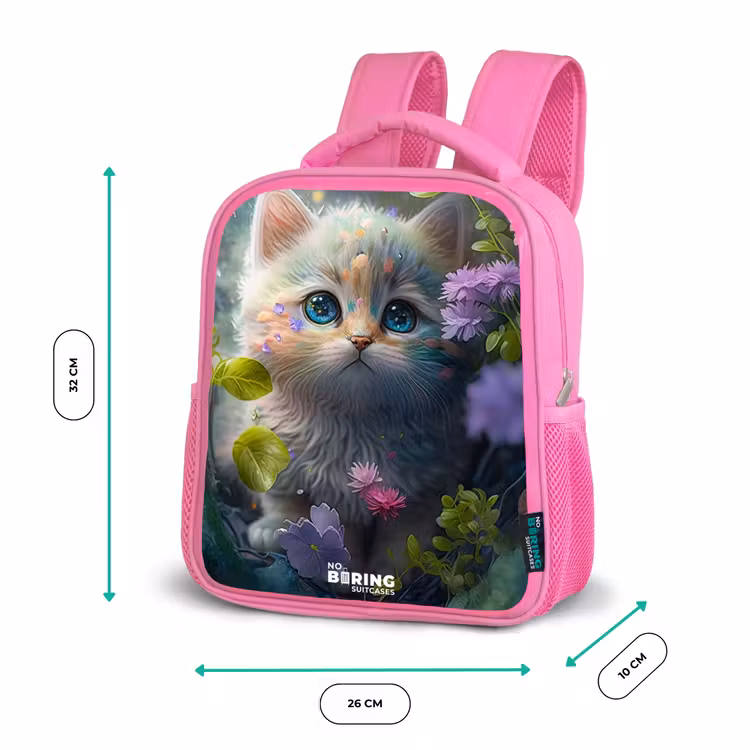 Kitten verstopt achter bloemen Kinderrugzak - Roze middel -productfoto_formaten