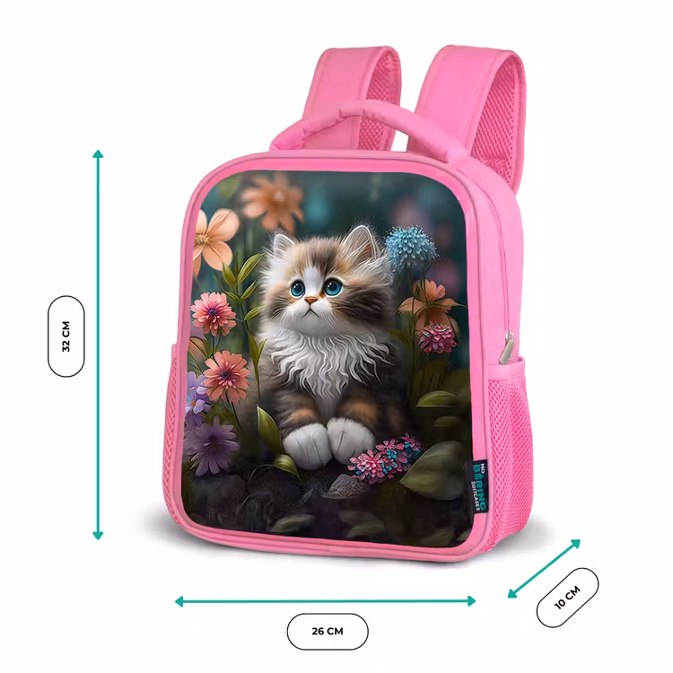 Kitten - Illustratie - Bloemen - Natuur - Kat Kinderrugzak - Roze middel -productfoto_formaten