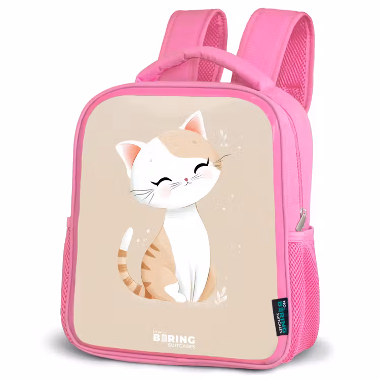 Kitten in de kleuren beige en wit Kinderrugzak - Roze middel -schuin