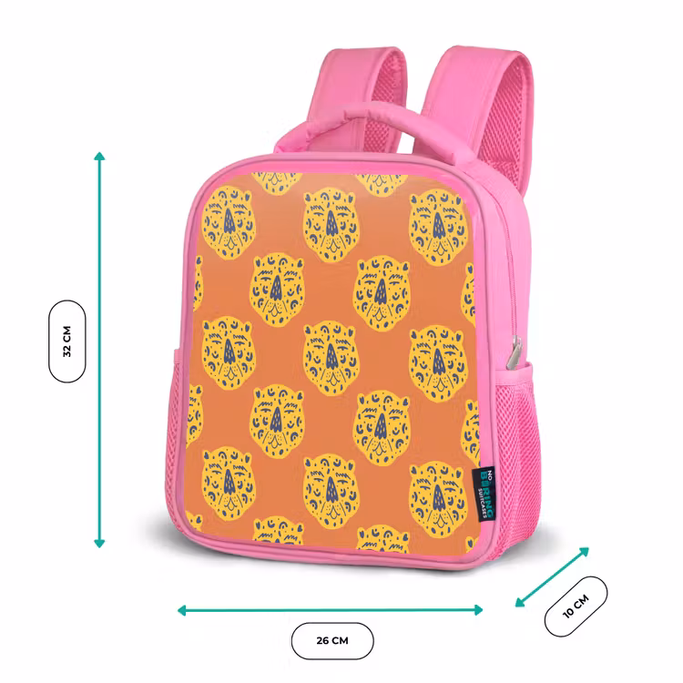 Luipaard - Gezichten - Stippen - Oranje Kinderrugzak - Roze middel 863 -productfoto_formaten