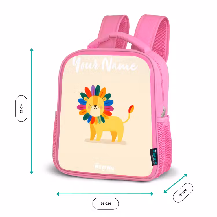Leeuw - Manen - Kleurrijk Kinderrugzak - Roze middel -productfoto_formaten