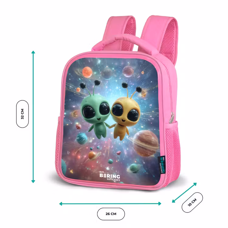 Vrolijke buitenaardse vrienden Kinderrugzak - Roze middel -productfoto_formaten