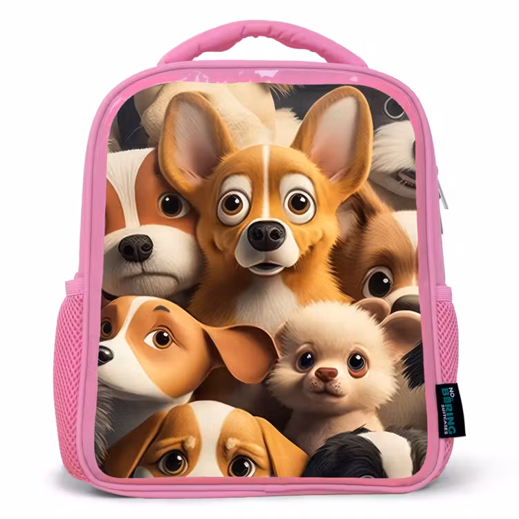 Vrolijke Hondjes Kinderrugzak - Roze middel -3d