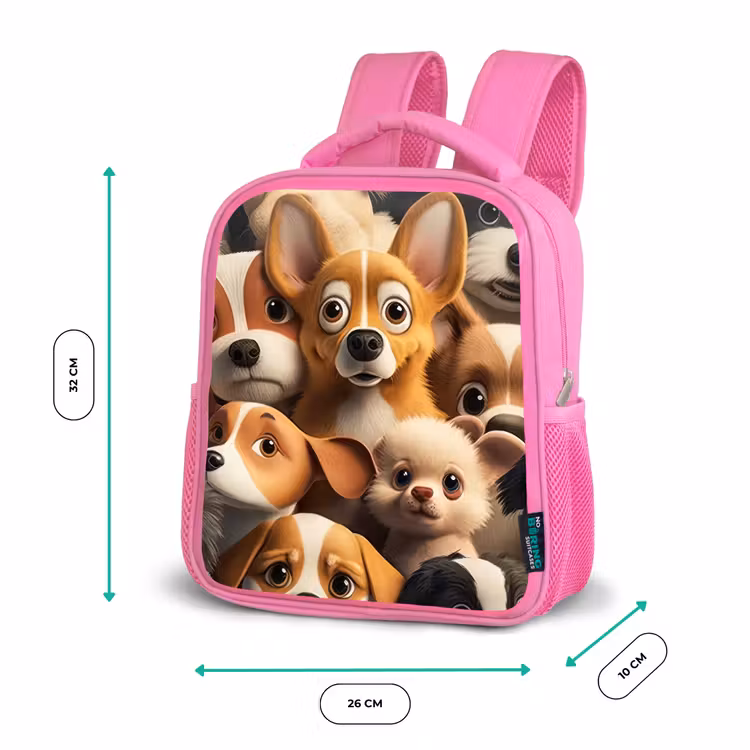 Vrolijke Hondjes Kinderrugzak - Roze middel -productfoto_formaten