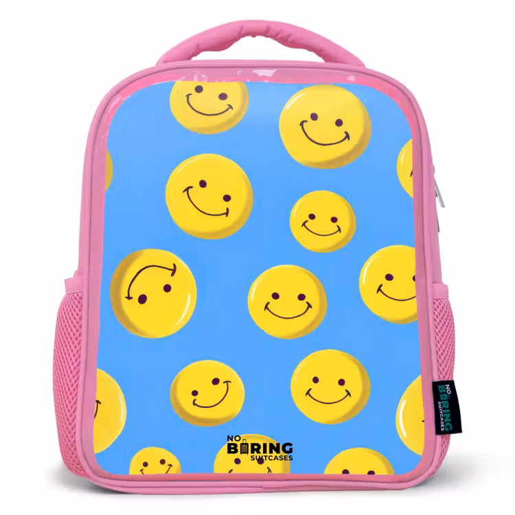 Vrolijke smileyregen Kinderrugzak - Roze middel -3d