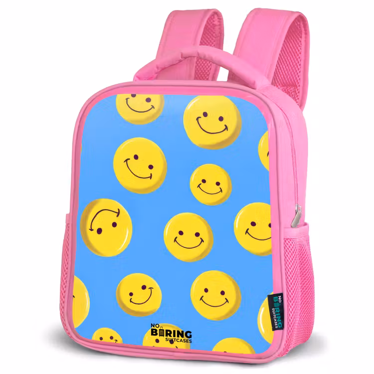 Vrolijke smileyregen Kinderrugzak - Roze middel -schuin