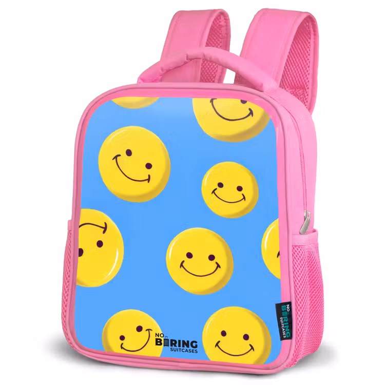 Vrolijke smileyregen Kinderrugzak - Roze middel -schuin