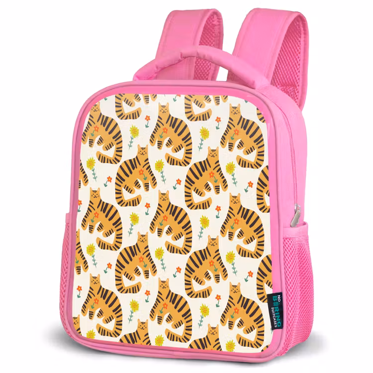 Vrolijk - Tijgerkatten - Bloemen Kinderrugzak - Roze middel 863 -schuin