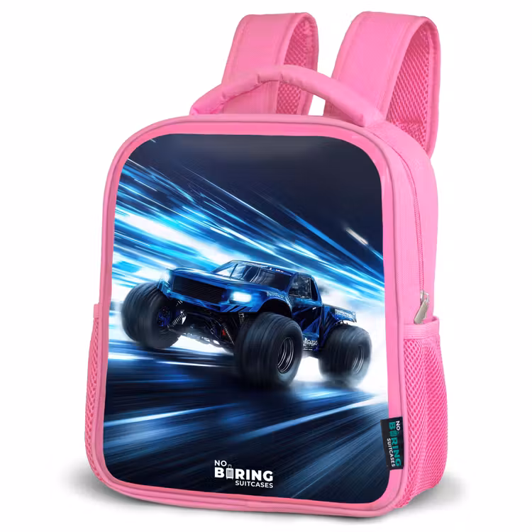 Monstertruck raast door lichtsnelheid Kinderrugzak - Roze middel -schuin