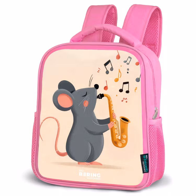 Muis - Saxofoon - Muziek Kinderrugzak - Roze middel -schuin