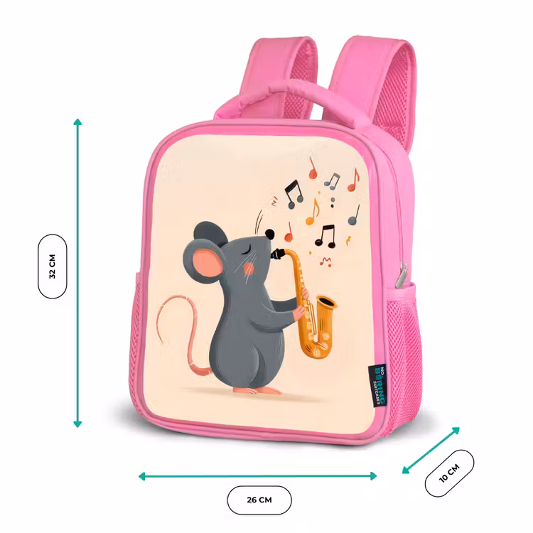 Muis - Saxofoon - Muzieknoten Kinderrugzak - Roze middel -productfoto_formaten