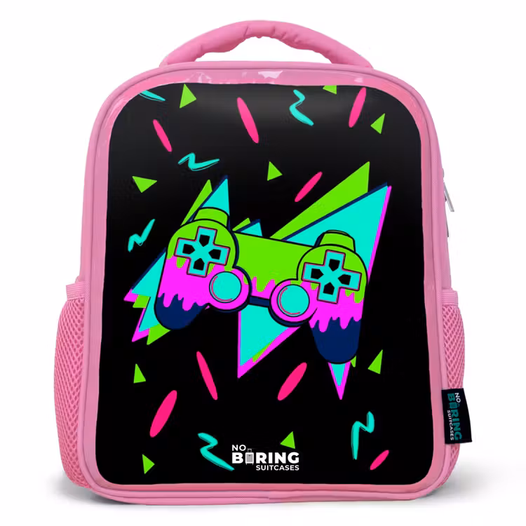 Neon controller op zwart Kinderrugzak - Roze middel -3d