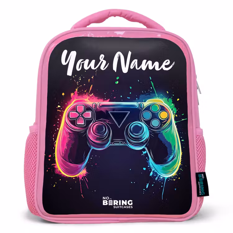 Neon - Controller - Verfspatten - Game Kinderrugzak - Roze middel -3d