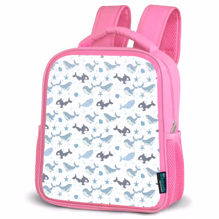 Oceaan - Walvis - Orka - Blauw Kinderrugzak - Roze middel 863 -schuin