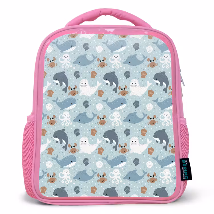 Oceaan - Walvis - Zeehond - Krab Kinderrugzak - Roze middel 863 -3d