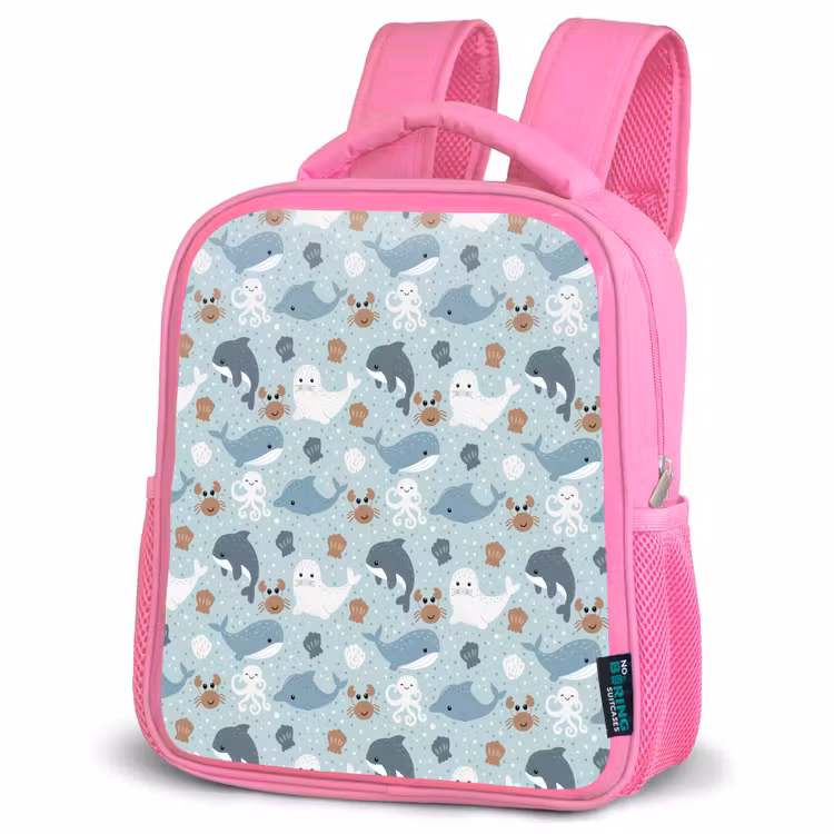 Oceaan - Walvis - Zeehond - Krab Kinderrugzak - Roze middel 863 -schuin