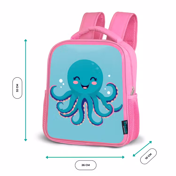 Octopus - Blauw - Gezicht Kinderrugzak - Roze middel -productfoto_formaten