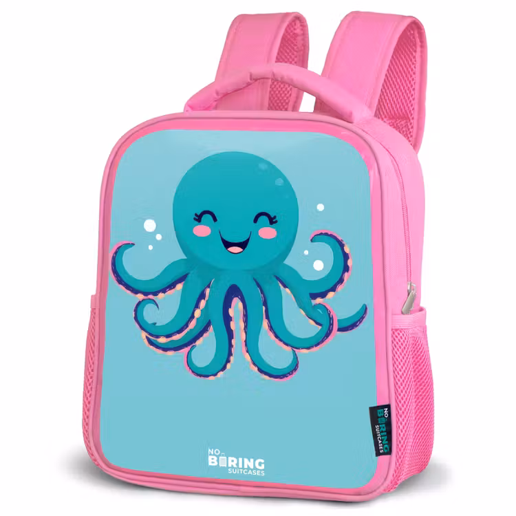 Octopus - Water - Blauw Kinderrugzak - Roze middel -schuin