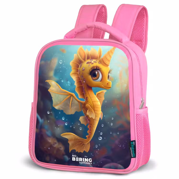Oranje zeepaardje in het water Kinderrugzak - Roze middel -schuin