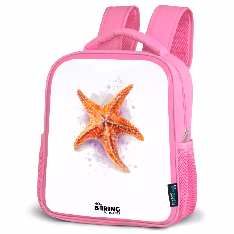 Oranje Zeester Illustratie Kinderrugzak - Roze middel -schuin