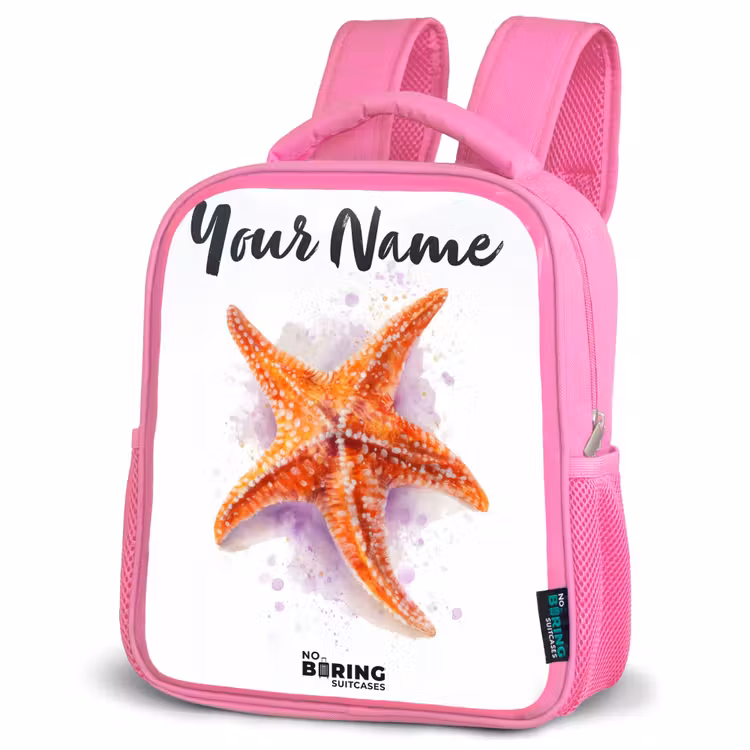 Oranje Zeester Illustratie Kinderrugzak - Roze middel -schuin