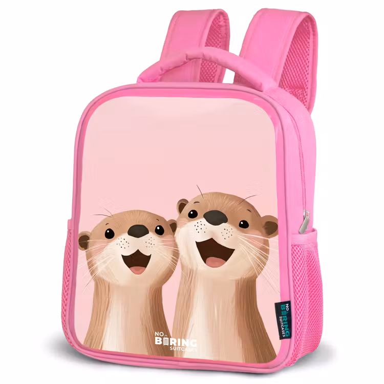 Otters - Lachen - Roze - Illustratie Kinderrugzak - Roze middel -schuin