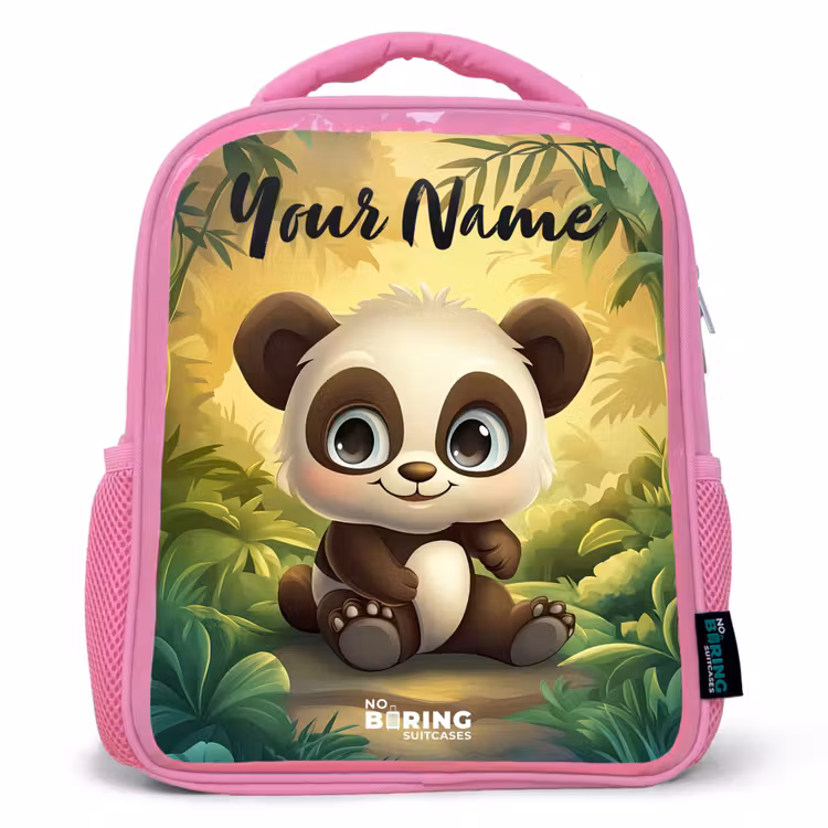 Panda - Bamboebos - Groen Kinderrugzak - Roze middel -3d
