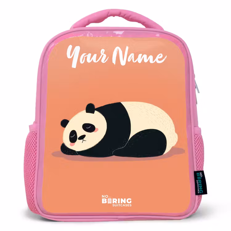 Panda - Slapen - Oranje Kinderrugzak - Roze middel -3d