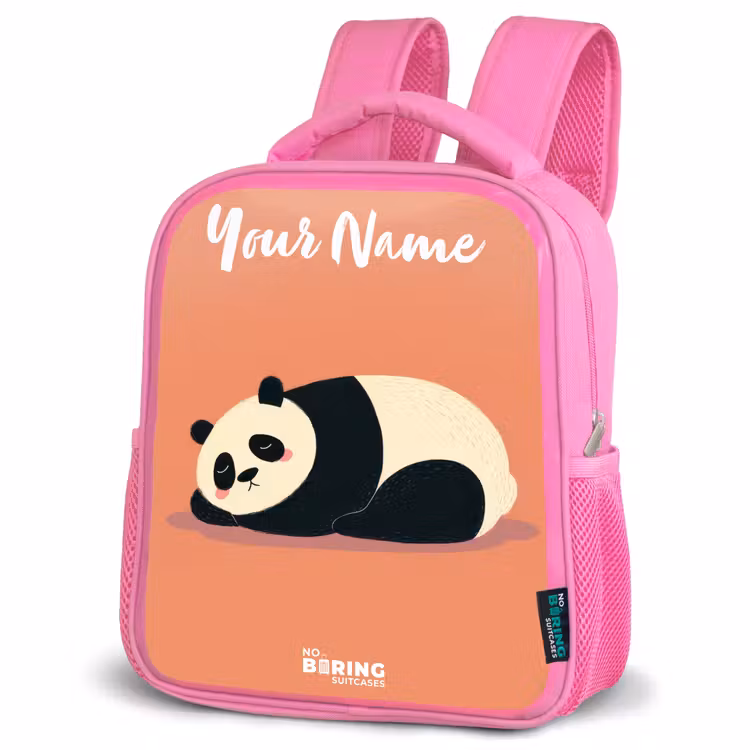Panda - Slapen - Oranje Kinderrugzak - Roze middel -schuin