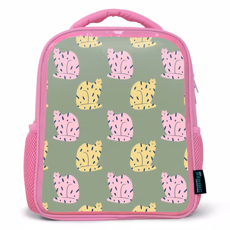 Pastel - Katten - Vlekjes - Groen Kinderrugzak - Roze middel 863 -3d