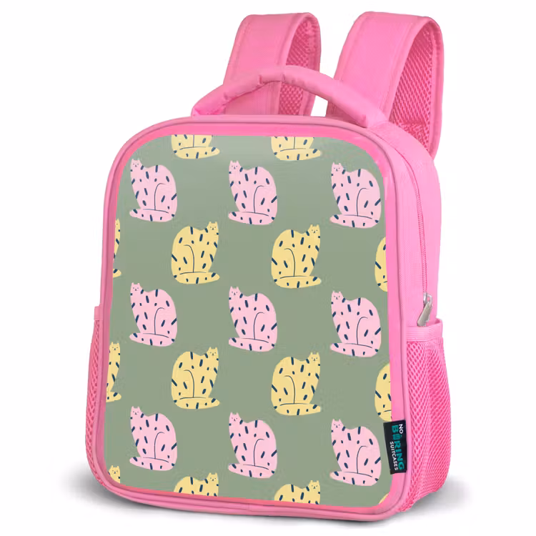 Pastel - Katten - Vlekjes - Groen Kinderrugzak - Roze middel 863 -schuin