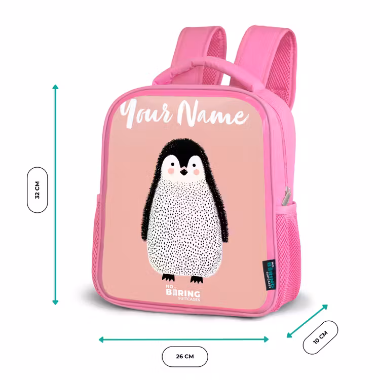 Pinguïn - Stippen - Roze - Minimalistisch Kinderrugzak - Roze middel -productfoto_formaten