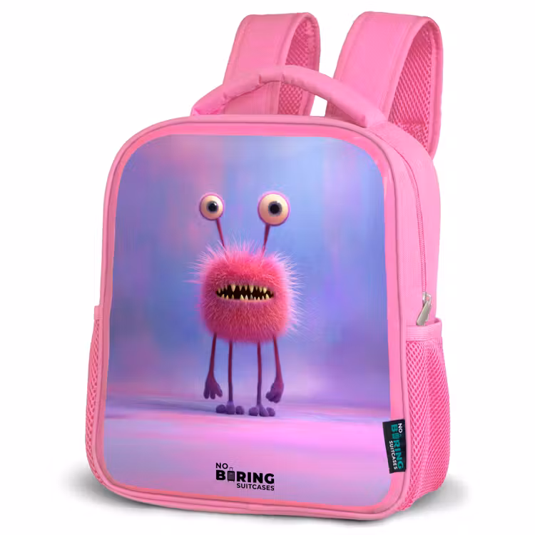 Roze harig monster met grote ogen Kinderrugzak - Roze middel -schuin